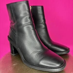 Aldo Filly Black Leather Square Toe Block Heel High Ankle Boot Sz 8